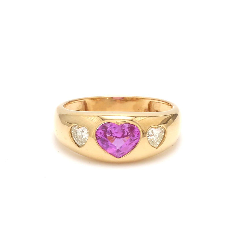 14K & 18K Gold Heart Pink Sapphire & Diamond Dome Ring