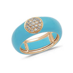 Rose / Turquoise / Small (4.5-6) 18K Gold Enamel Circle Pave Diamond Stretch Ring, 8.26 mm