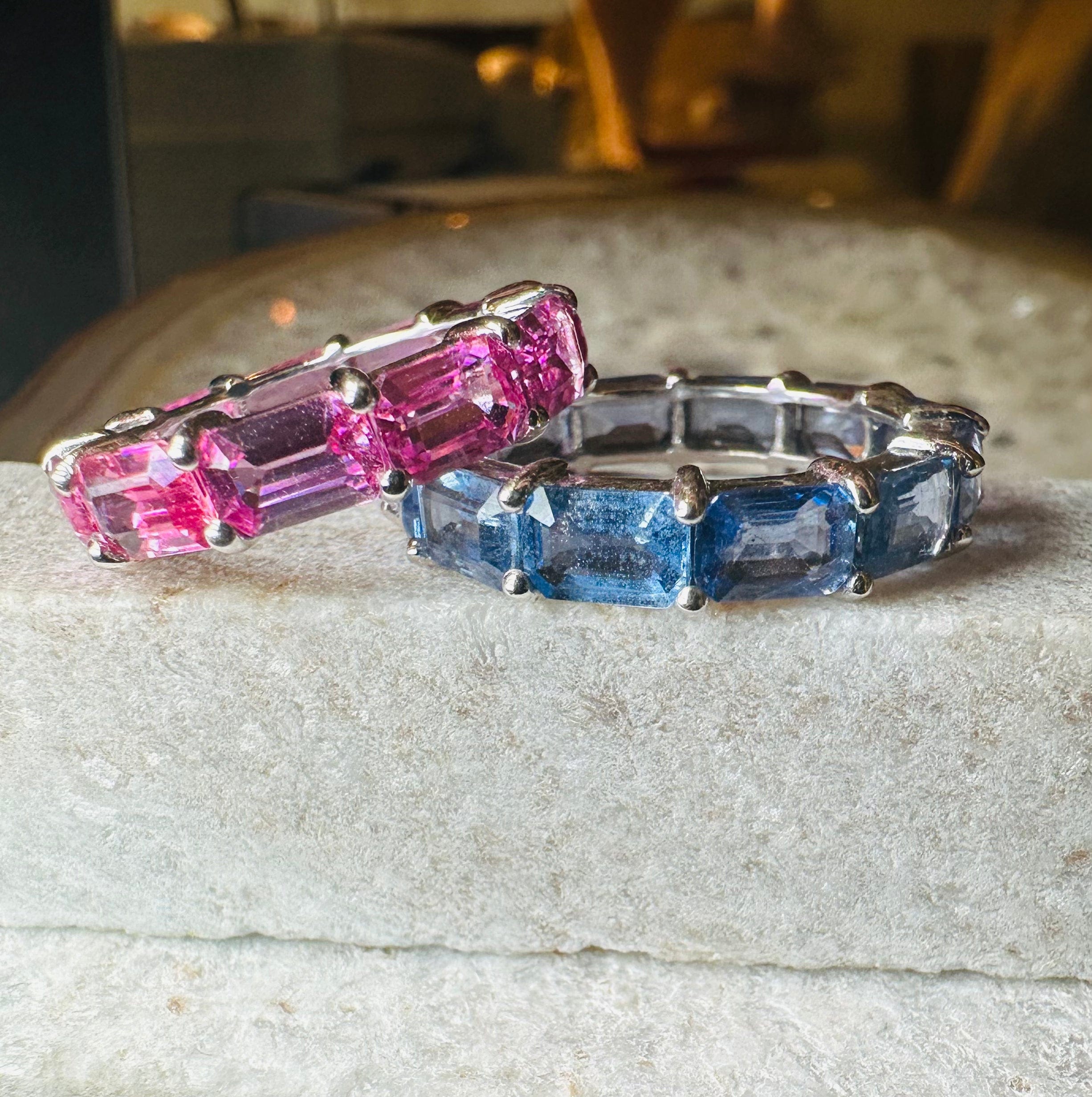 Rings 14K & 18K Gold East West Blue Sapphire Eternity Ring