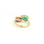Rings 14K & 18K Gold East West Emerald and Pink Sapphire Pear Double Stone Ring