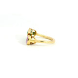 Rings 14K & 18K Gold East West Emerald and Pink Sapphire Pear Double Stone Ring
