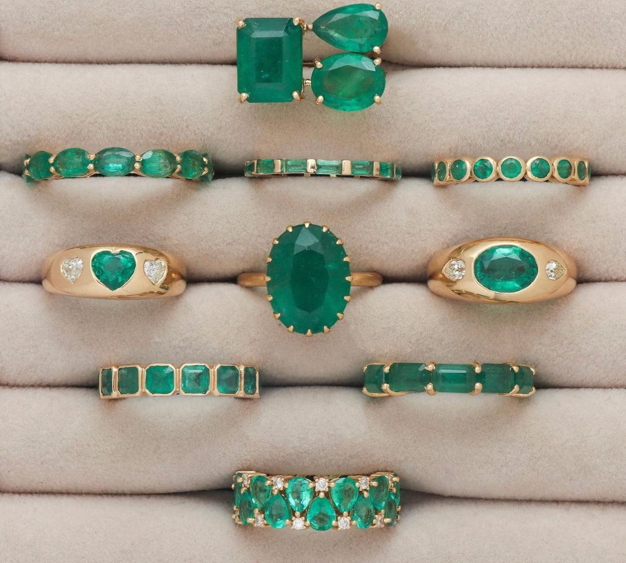 Rings 14K & 18K Gold East West Emerald Cut Emerald Eternity Ring
