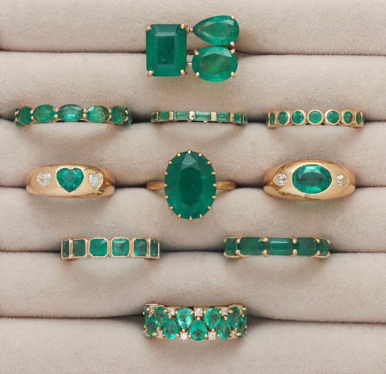 Rings 14K & 18K Gold East West Emerald Cut Emerald Eternity Ring