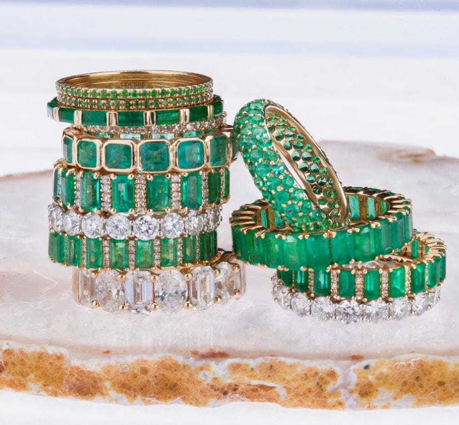 Rings 14K & 18K Gold East West Emerald Cut Emerald Eternity Ring