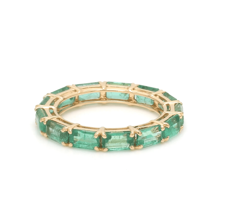 Rings 14K & 18K Gold East West Emerald Cut Emerald Eternity Ring