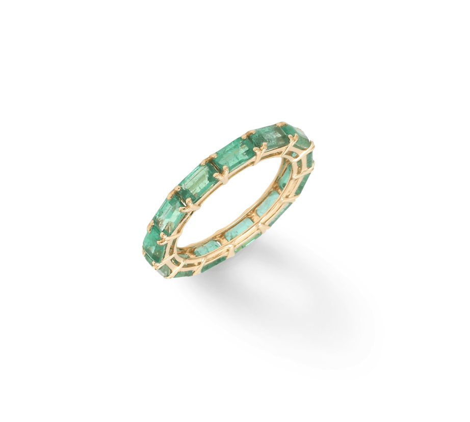 Rings 14K & 18K Gold East West Emerald Cut Emerald Eternity Ring