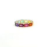 Rings 14K & 18K Gold East West Emerald Cut Rainbow Sapphire Eternity Ring