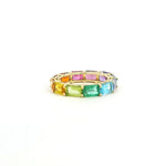 Rings 14K & 18K Gold East West Emerald Cut Rainbow Sapphire Eternity Ring