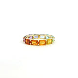 Rings 14K & 18K Gold East West Emerald Cut Rainbow Sapphire Eternity Ring