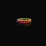 Rings 14K & 18K Gold East West Emerald Cut Rainbow Sapphire Eternity Ring