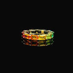 Rings 14K & 18K Gold East West Emerald Cut Rainbow Sapphire Eternity Ring