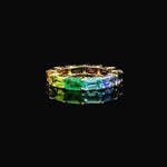 Rings 14K & 18K Gold East West Emerald Cut Rainbow Sapphire Eternity Ring