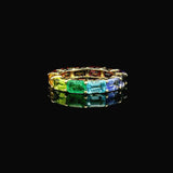 Rings 14K & 18K Gold East West Emerald Cut Rainbow Sapphire Eternity Ring
