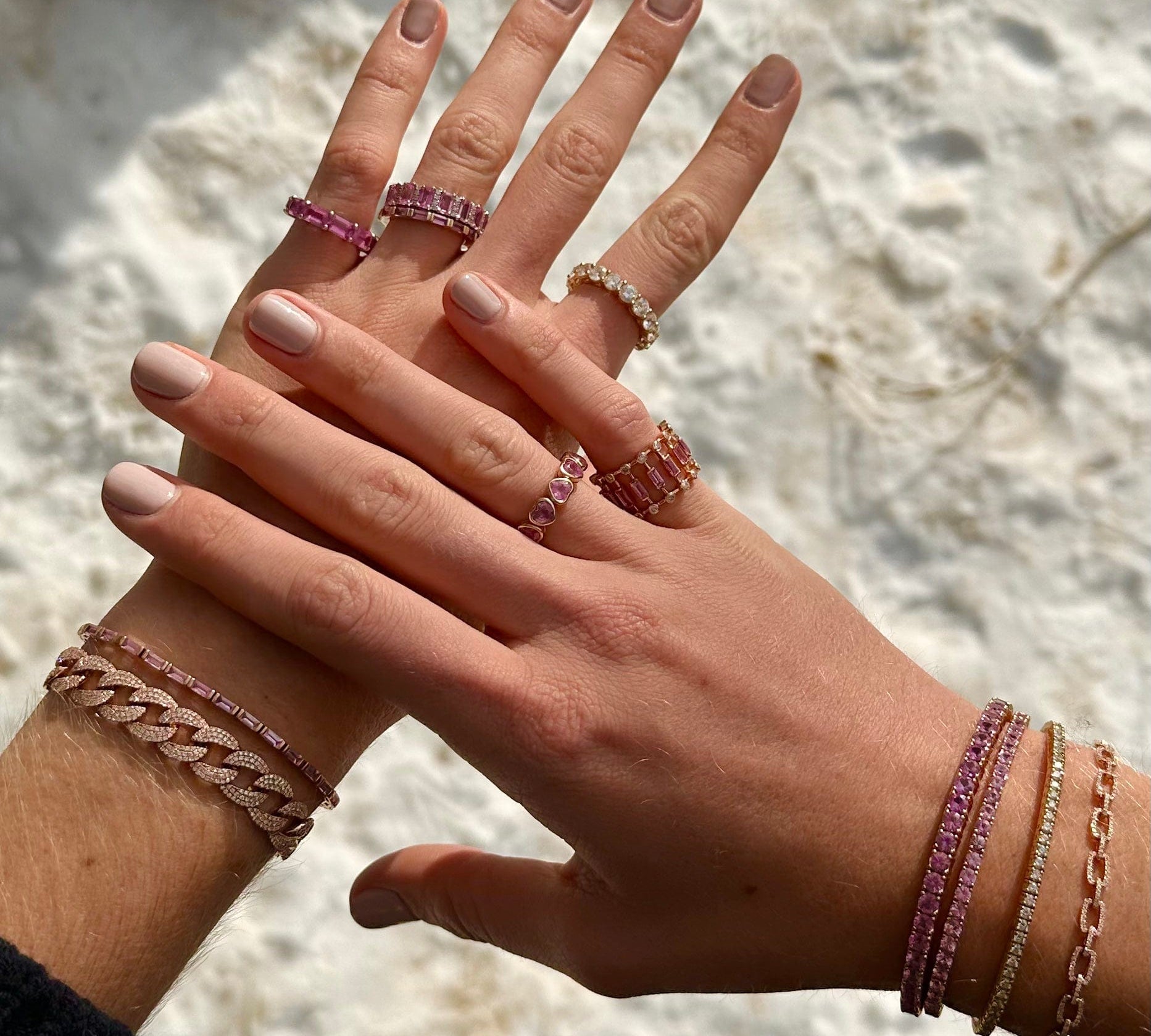 Rings 14K & 18K Gold East West Pink Sapphire Eternity Ring