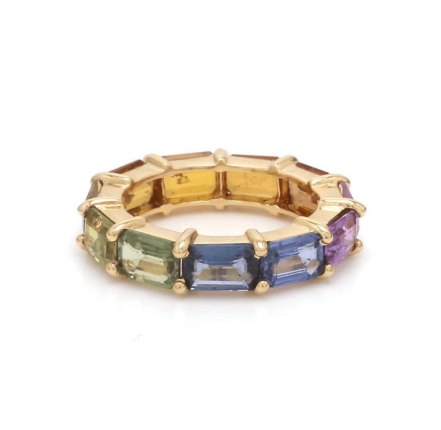 Rings 14K & 18K Gold East West Rainbow Sapphire Eternity Ring