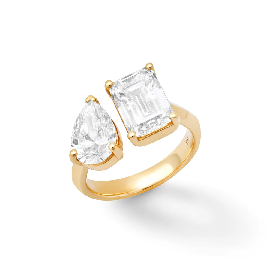 Rings 14K & 18K Gold Emerald Cut and Pear Cut Double Diamond Ring