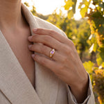 Rings 14K & 18K Gold Emerald Cut Pink Sapphire & Diamond Dome Ring
