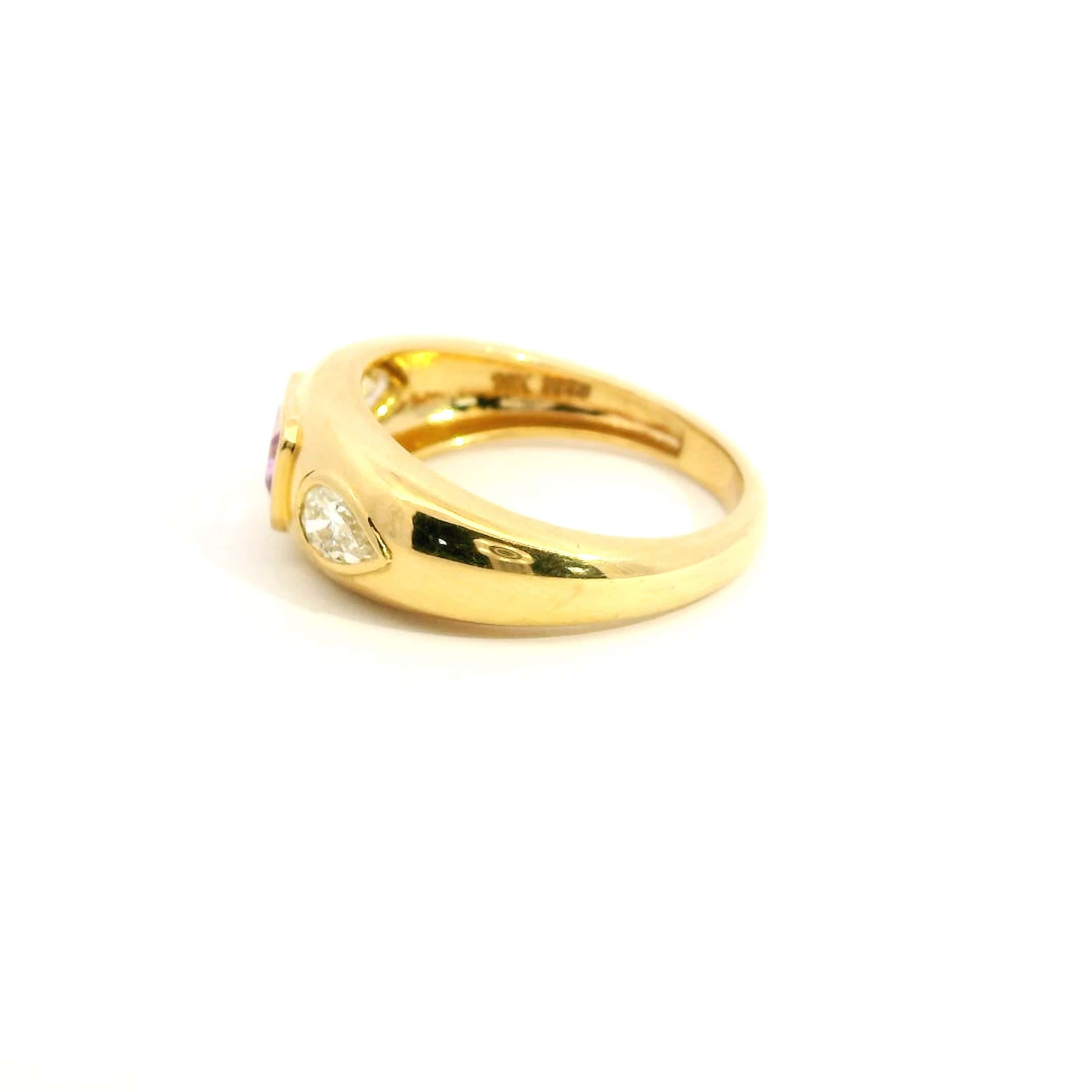 Rings 14K & 18K Gold Emerald Cut Pink Sapphire & Diamond Dome Ring