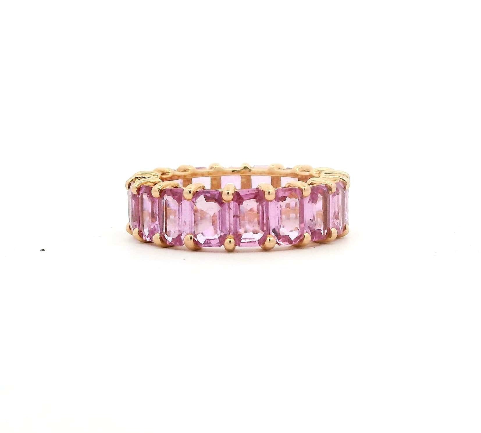 Rings 14K & 18K Gold Emerald Cut Pink Sapphire Eternity Band, Large