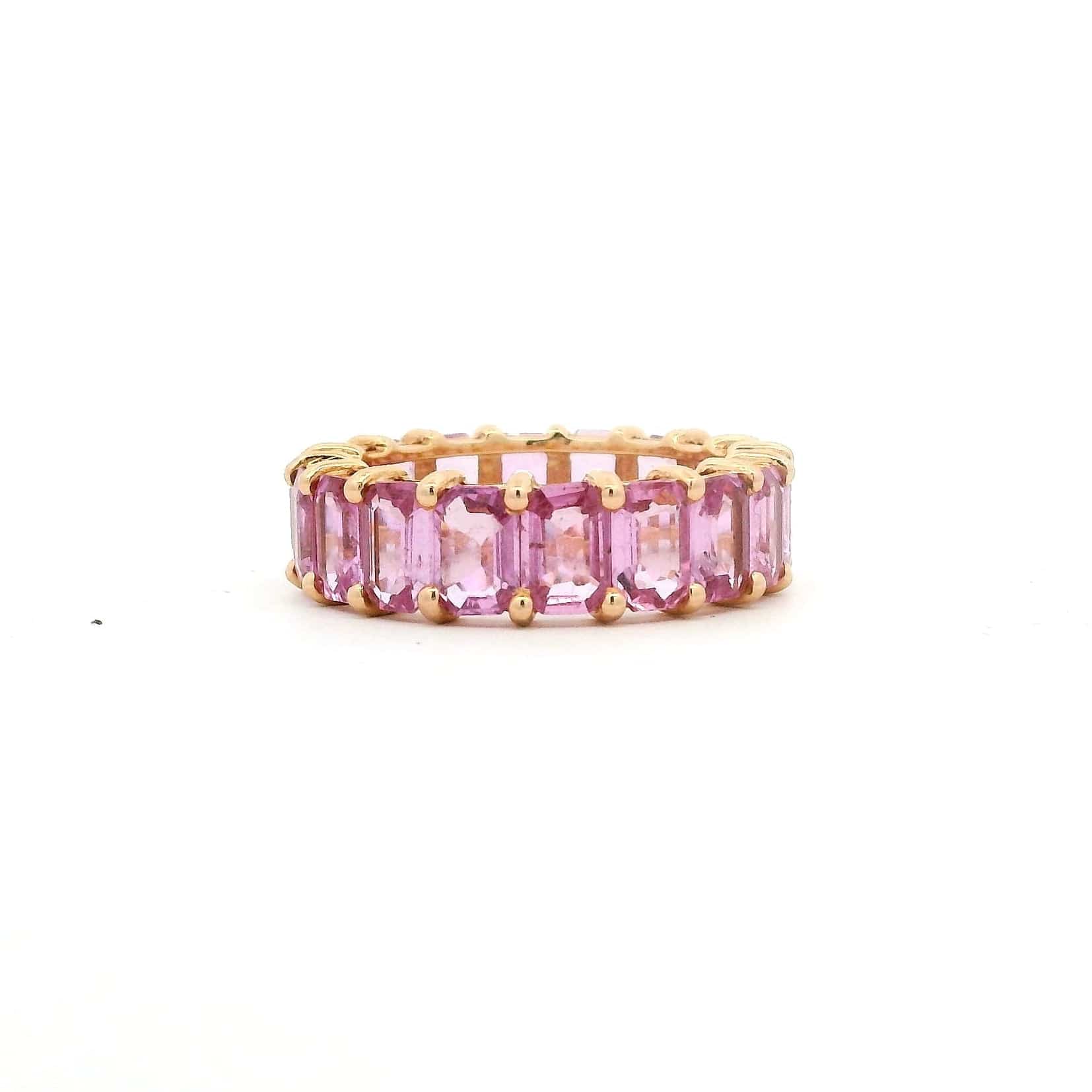 Rings 14K & 18K Gold Emerald Cut Pink Sapphire Eternity Band, Large
