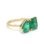 Rings 14K & 18K Gold Emerald Double Stone Ring, Emerald & Pear cuts