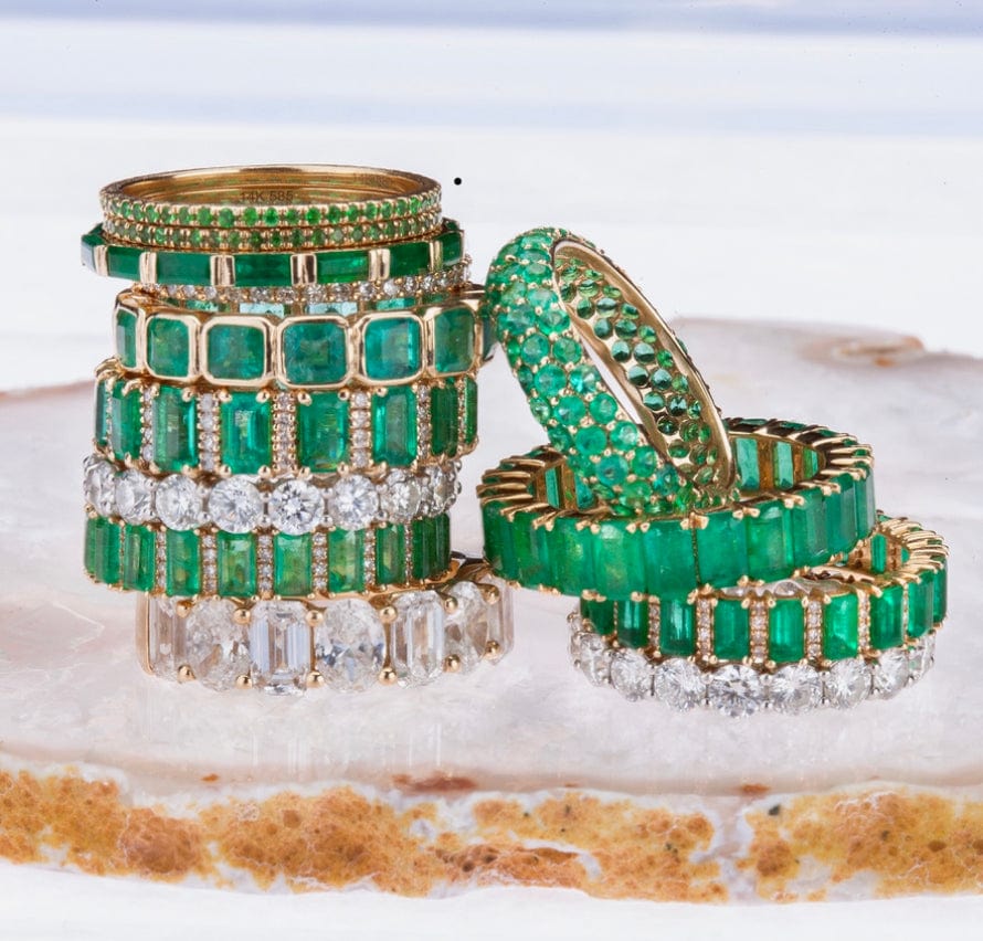 Rings 14K & 18K Gold Emerald Eternity Ring, Bezel Set
