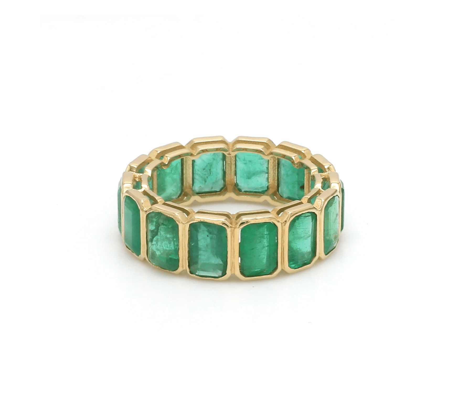 Rings 14K & 18K Gold Emerald Eternity Ring, Bezel Set