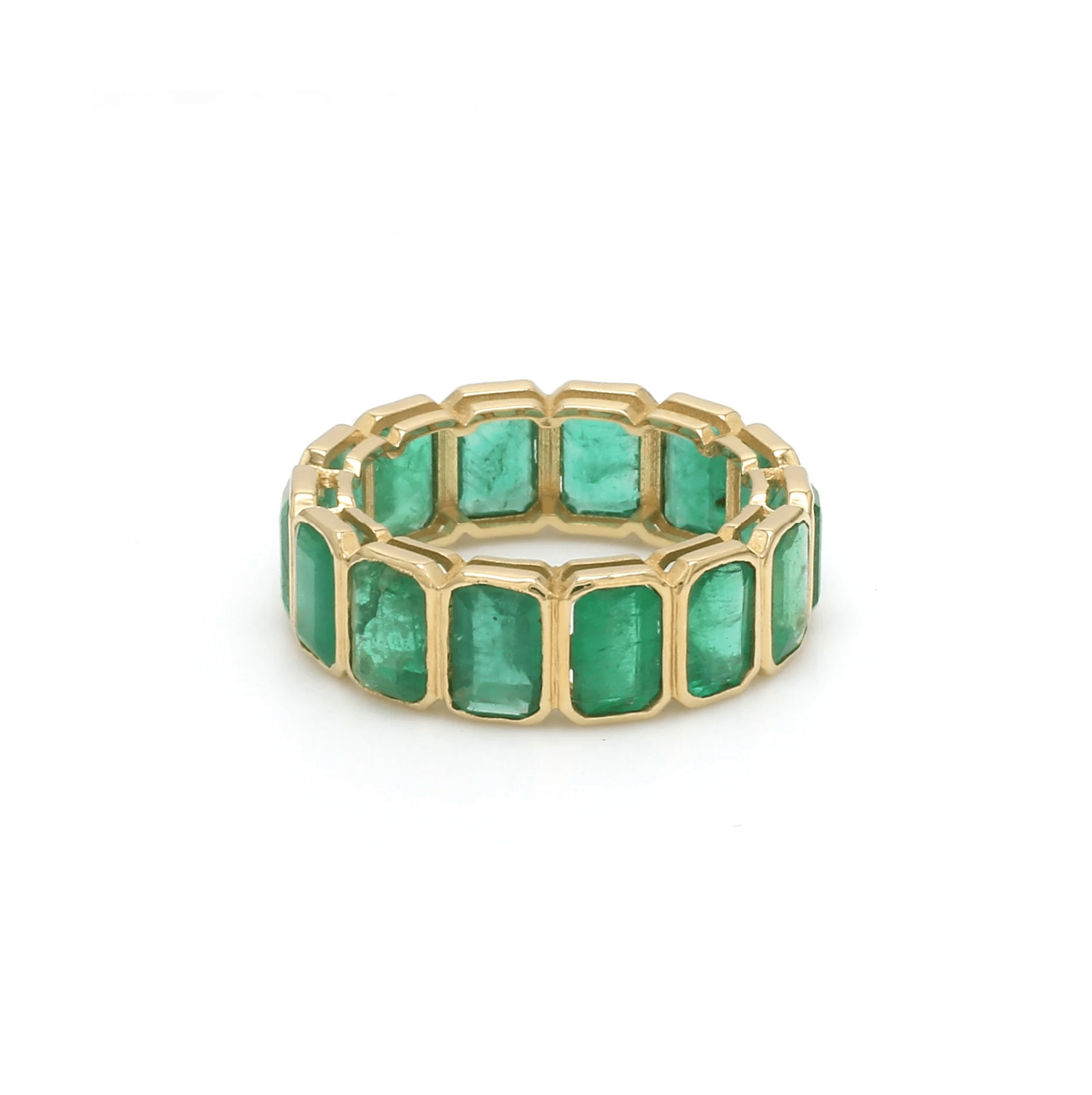Rings 14K & 18K Gold Emerald Eternity Ring, Bezel Set