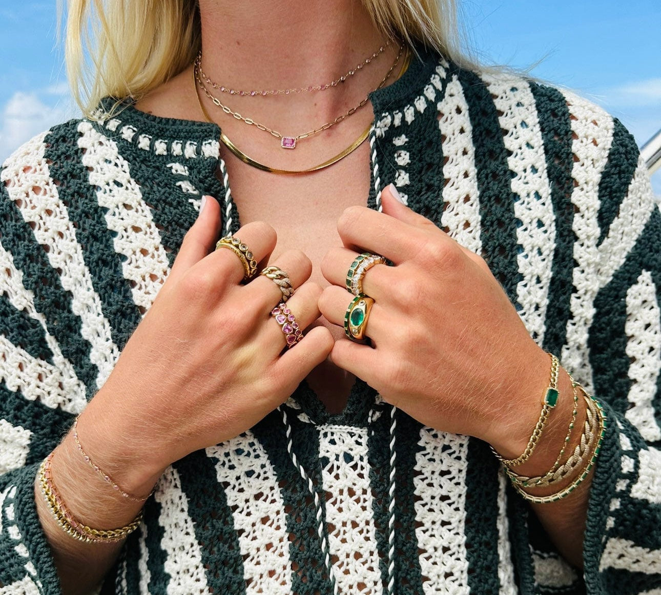 Rings 14K & 18K Gold Emerald Eternity Ring, Bezel Set