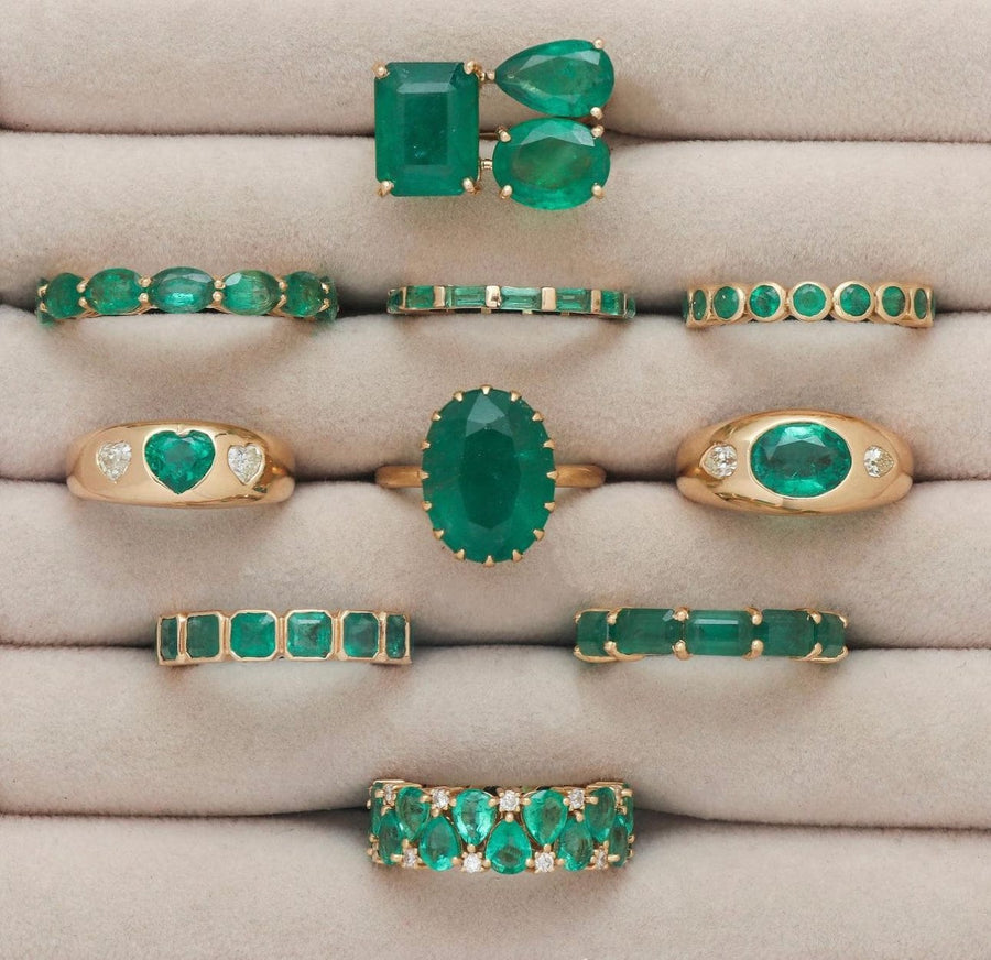 Rings 14K & 18K Gold Emerald Eternity Ring, Bezel Set