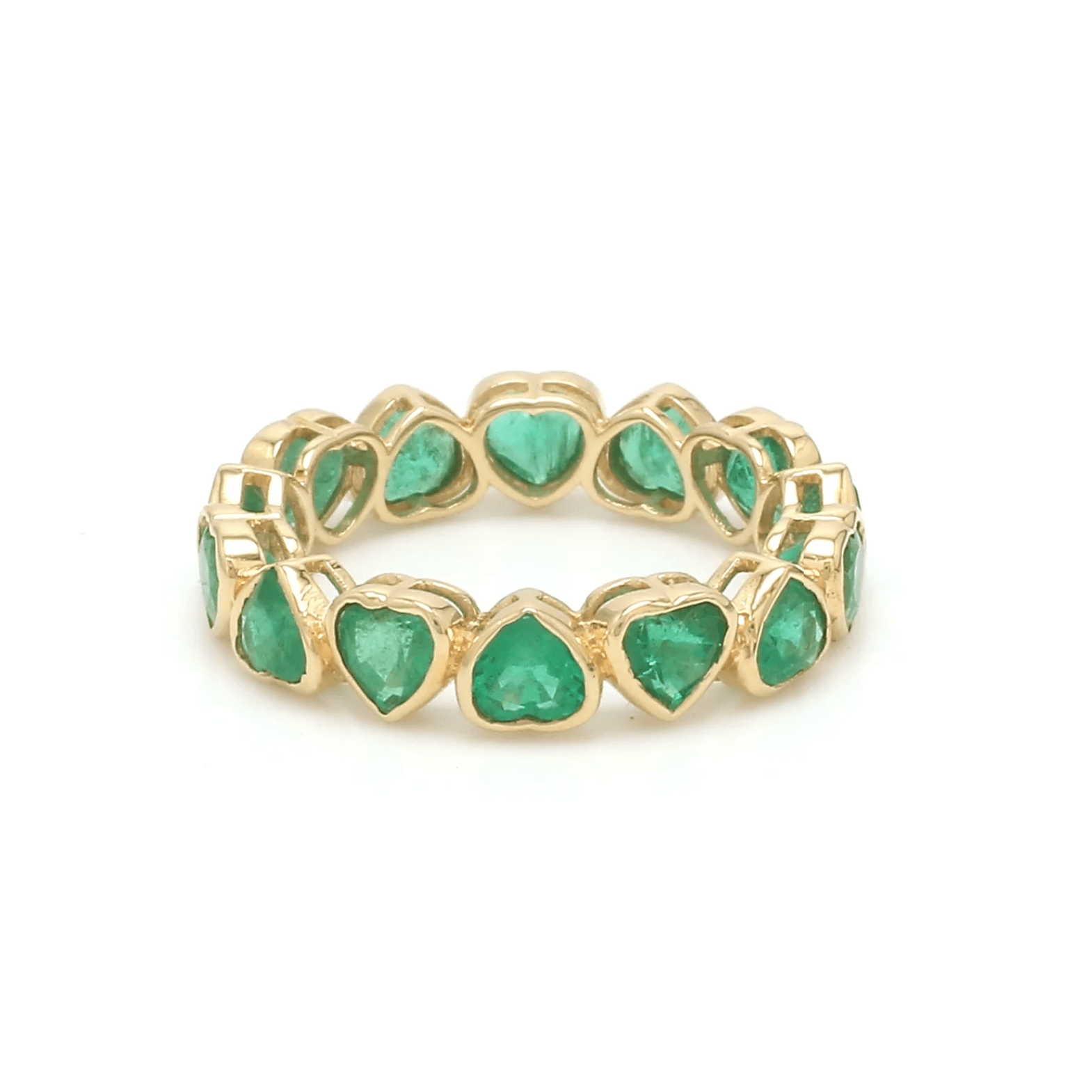 Rings 14K & 18K Gold Emerald Heart Eternity Band, Bezel Set