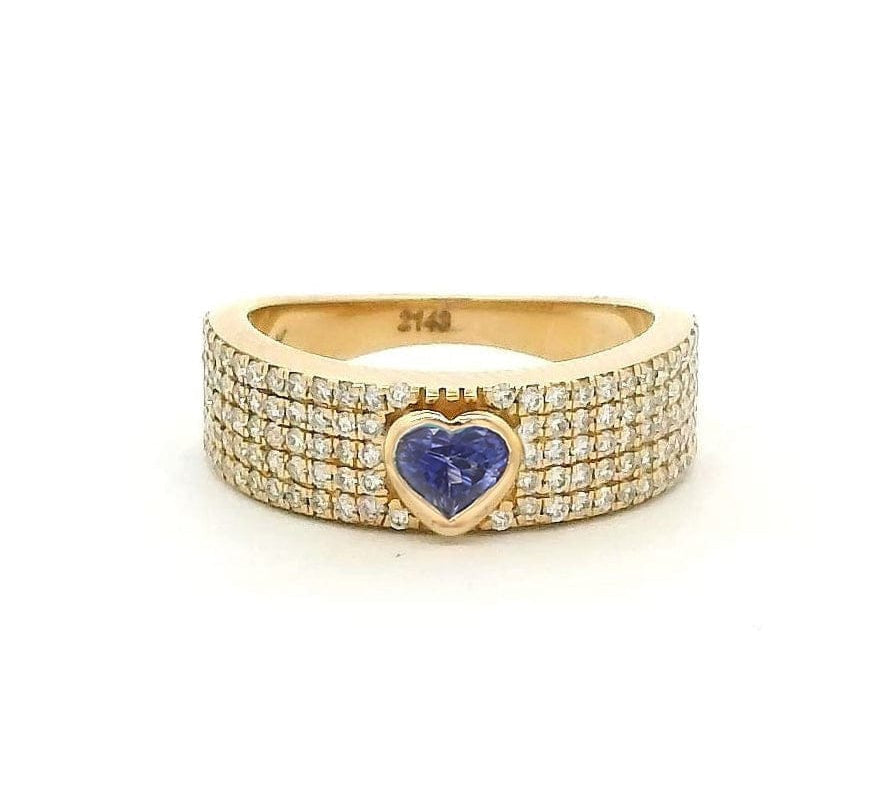Rings 14K & 18K Gold Heart Blue Sapphire and Pave Diamond Ring