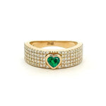 Rings 14K & 18K Gold Heart Emerald and Pave Diamond Ring