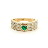 Rings 14K & 18K Gold Heart Emerald and Pave Diamond Ring