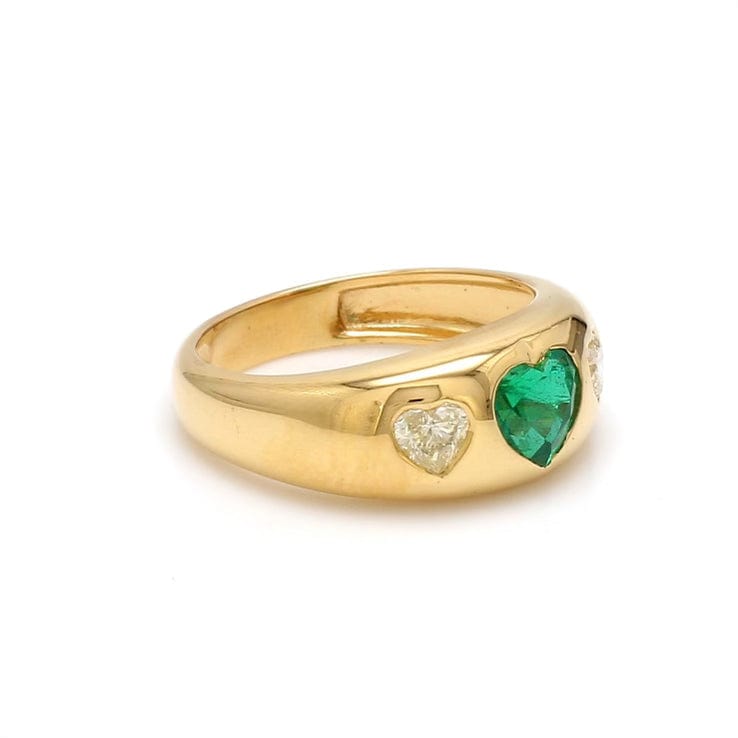 Rings 14K & 18K Gold Heart Emerald & Diamond Dome Ring