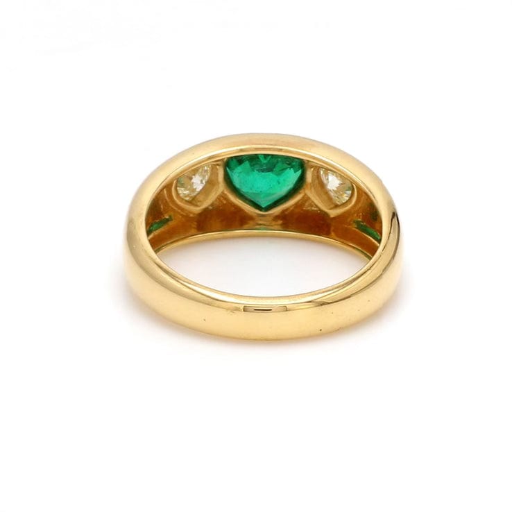 Rings 14K & 18K Gold Heart Emerald & Diamond Dome Ring