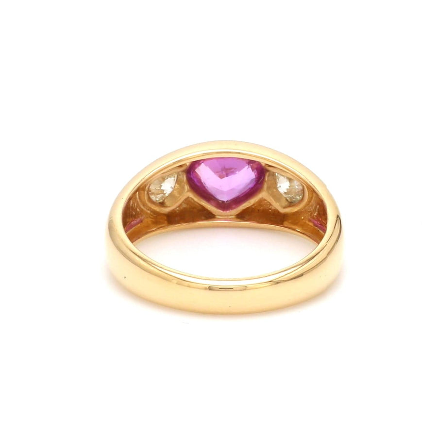 Rings 14K & 18K Gold Heart Pink Sapphire & Diamond Dome Ring