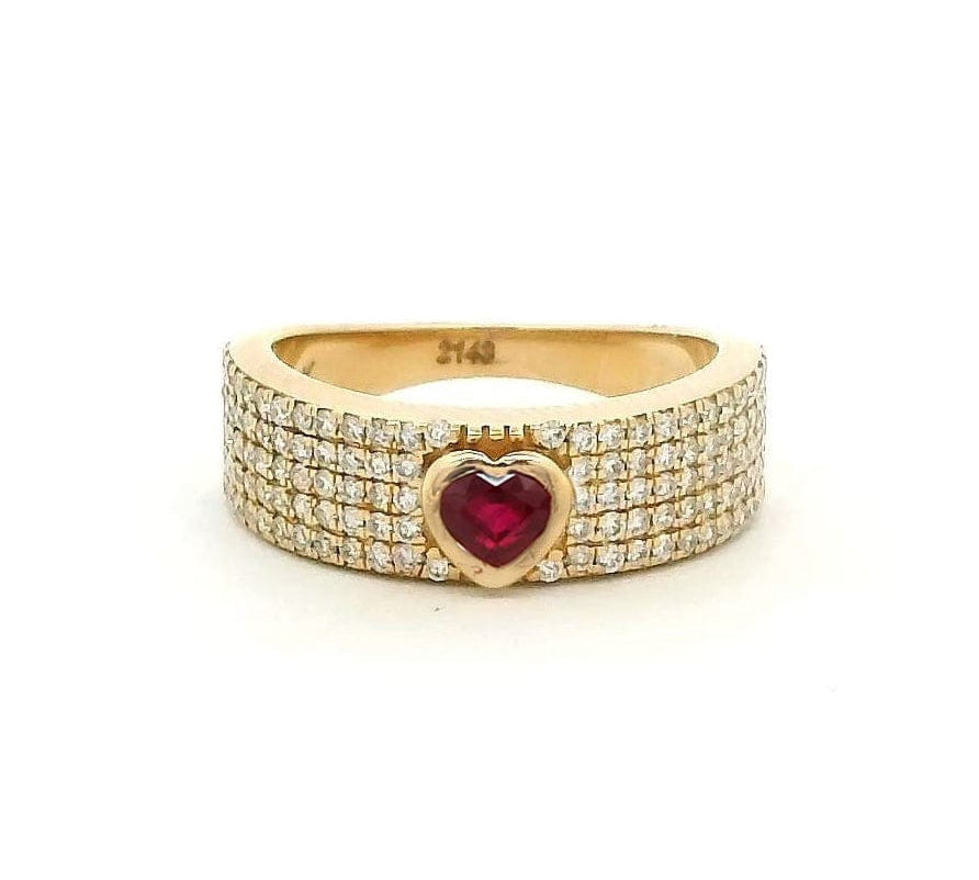 Rings 14K & 18K Gold Heart Ruby and Pave Diamond Ring