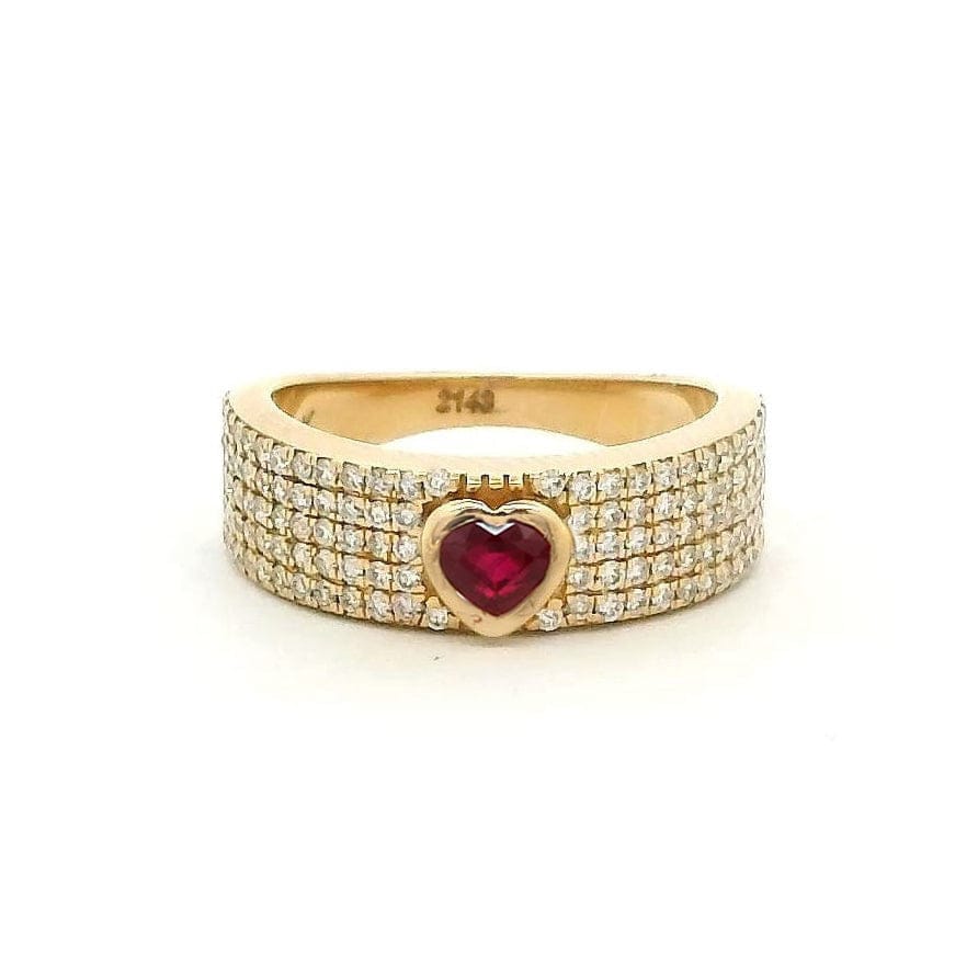 Rings 14K & 18K Gold Heart Ruby and Pave Diamond Ring