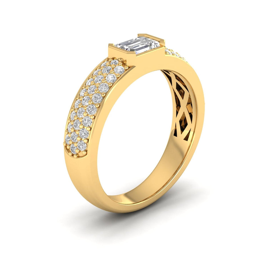 Rings 14K & 18K Gold Horizontal Emerald Cut Diamond with Micro-Pave Diamond Ring, Lab Grown