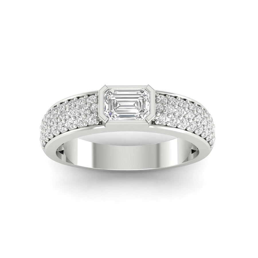 Rings 14K & 18K Gold Horizontal Emerald Cut Diamond with Micro-Pave Diamond Ring, Lab Grown