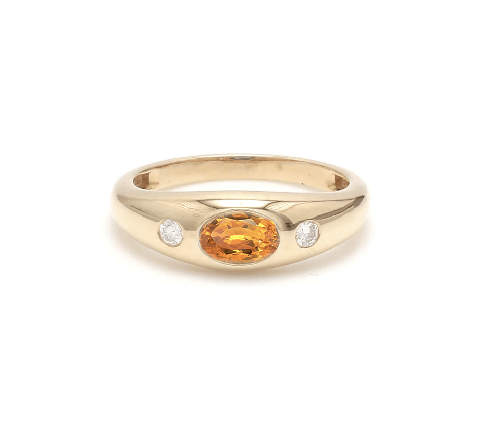 Rings 14K & 18K Gold Orange Sapphire and Diamond Baby Dome Ring