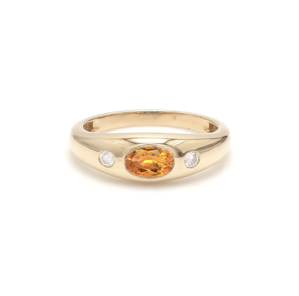 Rings 14K & 18K Gold Orange Sapphire and Diamond Baby Dome Ring