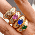 Rings 14K & 18K Gold Oval Blue Sapphire & Diamond Dome Ring