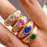 Rings 14K & 18K Gold Oval Blue Sapphire & Diamond Dome Ring
