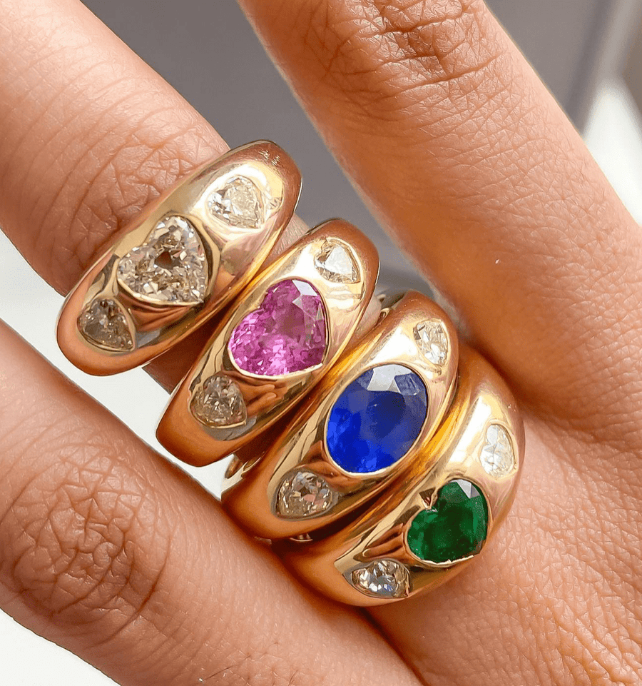 Rings 14K & 18K Gold Oval Blue Sapphire & Diamond Dome Ring