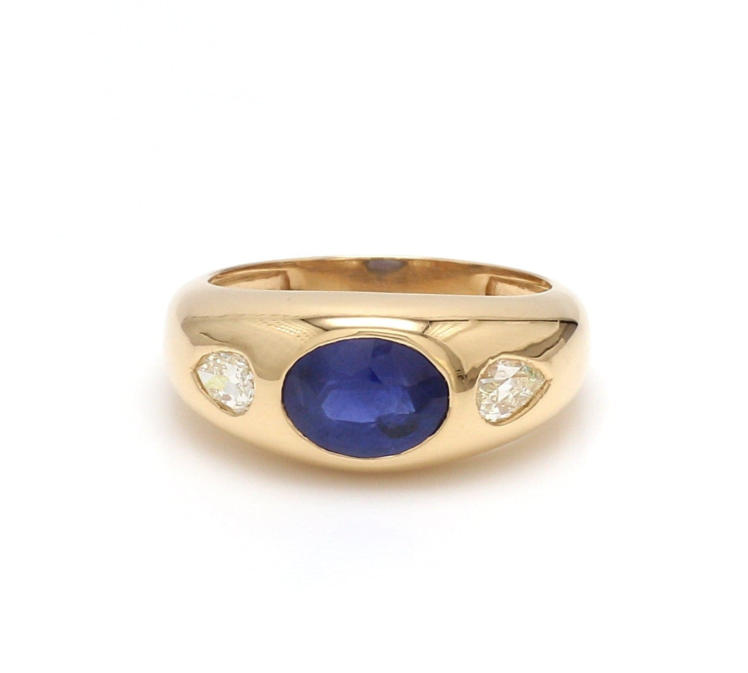 Rings 14K & 18K Gold Oval Blue Sapphire & Diamond Dome Ring
