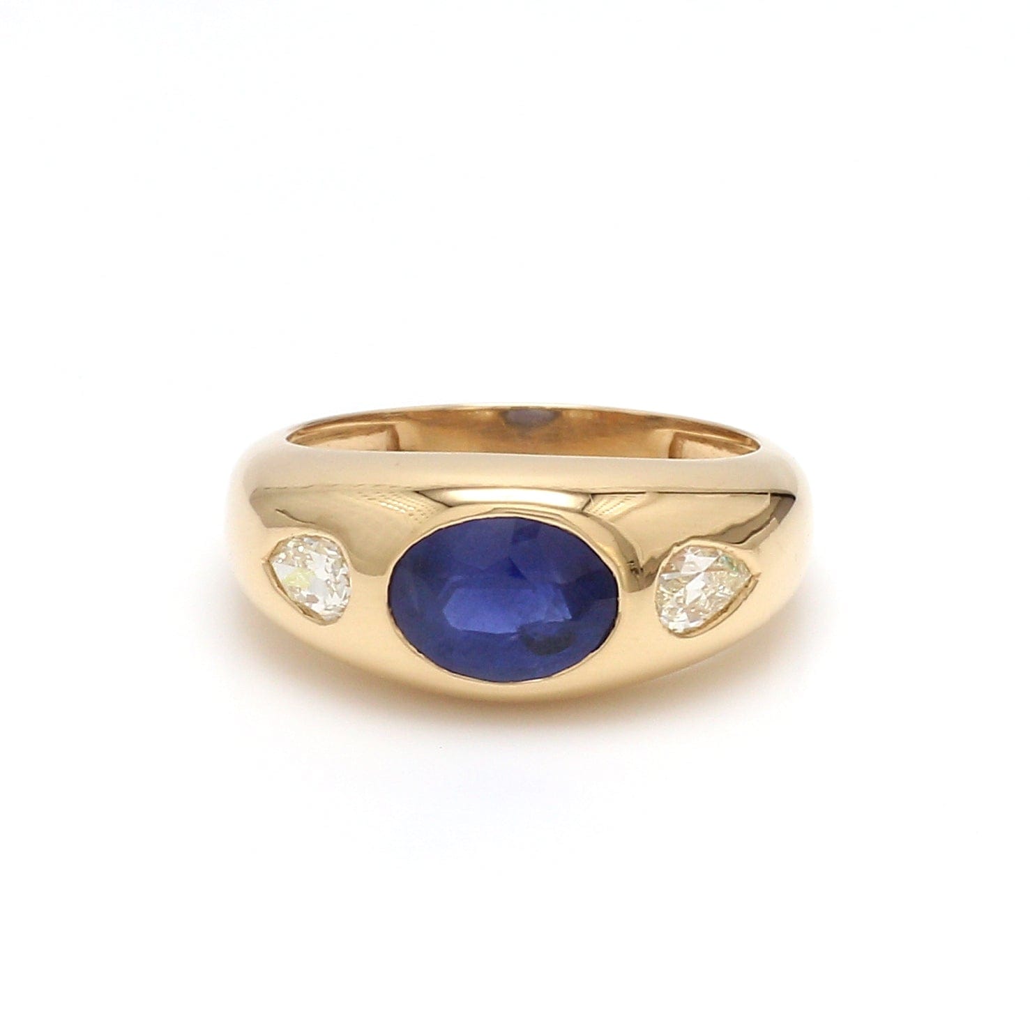 Rings 14K & 18K Gold Oval Blue Sapphire & Diamond Dome Ring