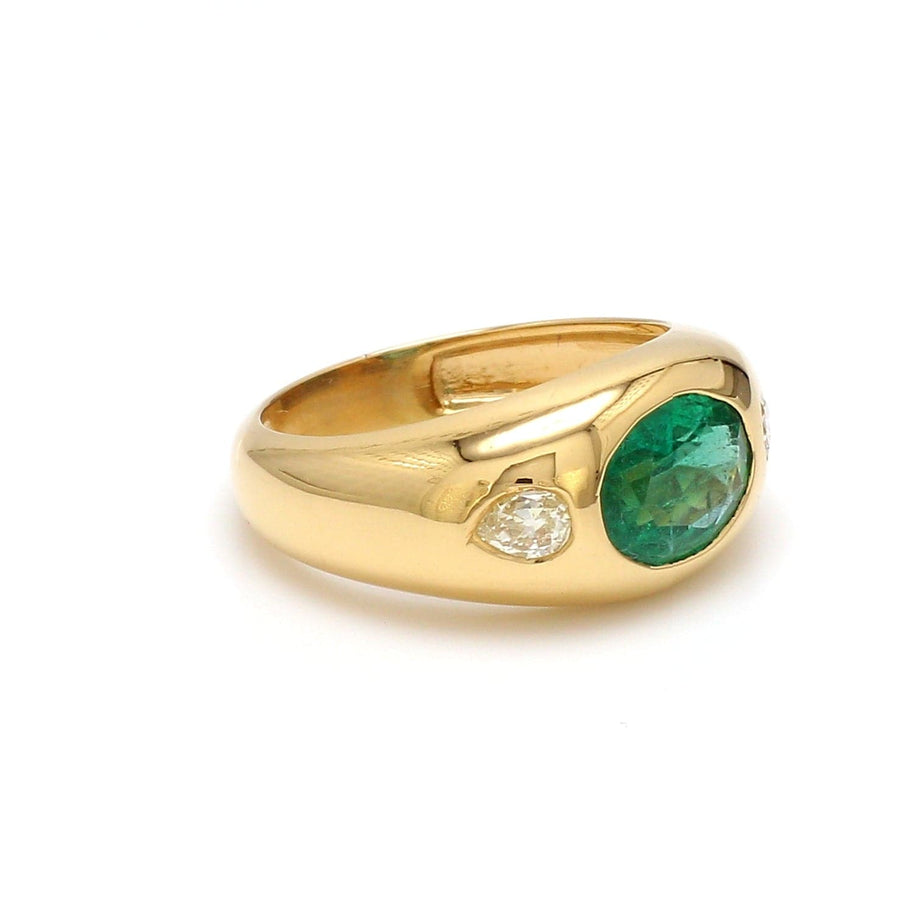 Rings 14K & 18K Gold Oval Emerald & Diamond Dome Ring