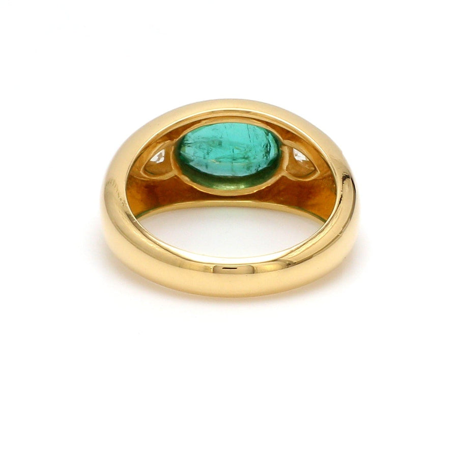 Rings 14K & 18K Gold Oval Emerald & Diamond Dome Ring